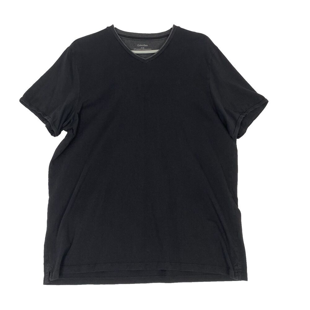 CALVIN KLEIN Graphic 100% Pima Cotton V-Neck Short Sleeve Black T-Shirt Men's XL